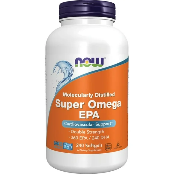 NOW Supplements, Super Omega EPA, 360 EPA / 240 DHA, Molecularly Distilled, Cardiovascular Support*, 240 Softgels