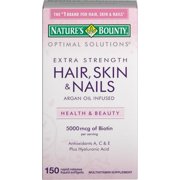 3 Pack - Nature's Bounty Optimal Solutions Extra Srength Hair Skin & Nails 5000 mcg of Biotin, Softgels 150 ea