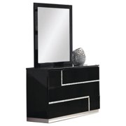 Best Master Barcelona Poplar Wood Dresser and Mirror Set in Black High Gloss