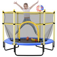 60'' Trampoline for Kids - 5ft Outdoor & Indoor Mini Toddler Trampoline with Enclosure, Basketball Hoop, Birthday Gifts for Kids, Gifts for Boy and Girl, Baby Toddler Trampoline Toys, Age 3-12, Blue