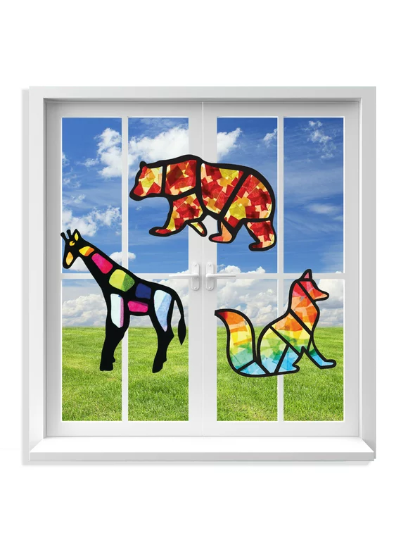 VHALE Suncatcher Kit, Stained Glass Paper Suncatchers Window Art, Children Creative Arts and Crafts, 3 Sets (Animal)