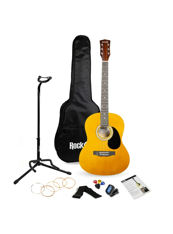 RockJam Natural Full-Size Dreadnought Acoustic Guitar Kit with Guitar Tuner, Guitar Bag ,Guitar Stand & Lessons