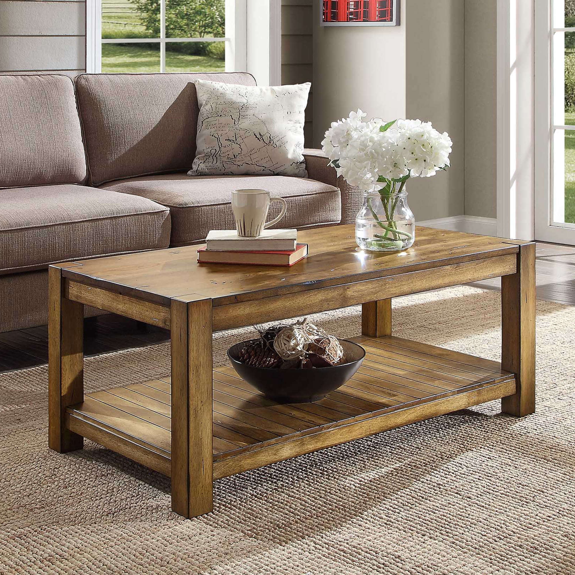 Better Homes & Gardens Bryant Solid Wood Coffee Table, Rustic Maple Brown Finish