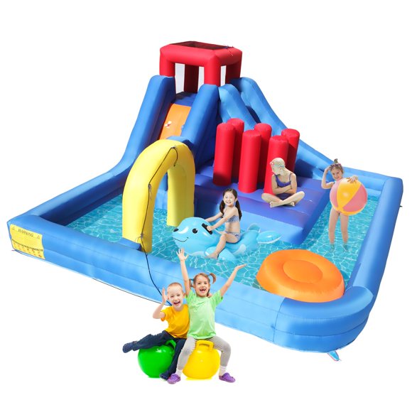 Ktaxon Summer Large Inflatable Bounce House Castle with Water Fun Slide Pool with 680W Blower