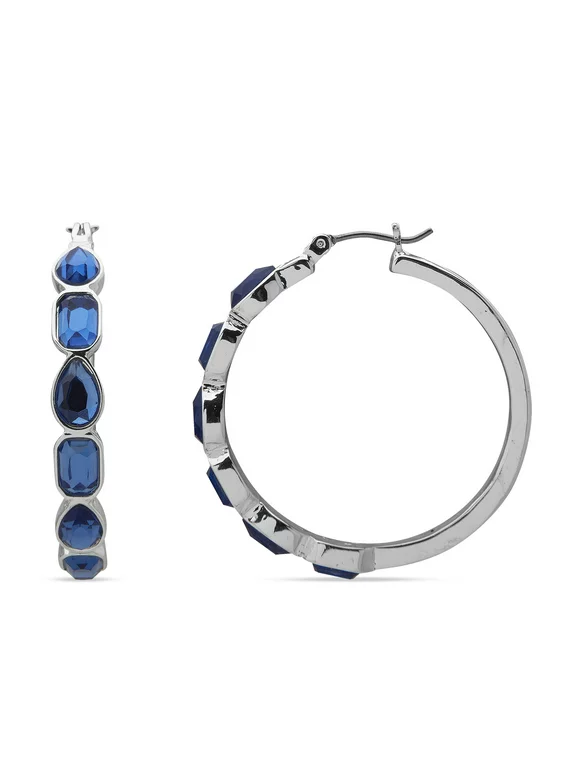 Gloria Vanderbilt Womens Silver Tone Sapphire Blue Stone Hoop Click-top Earrings