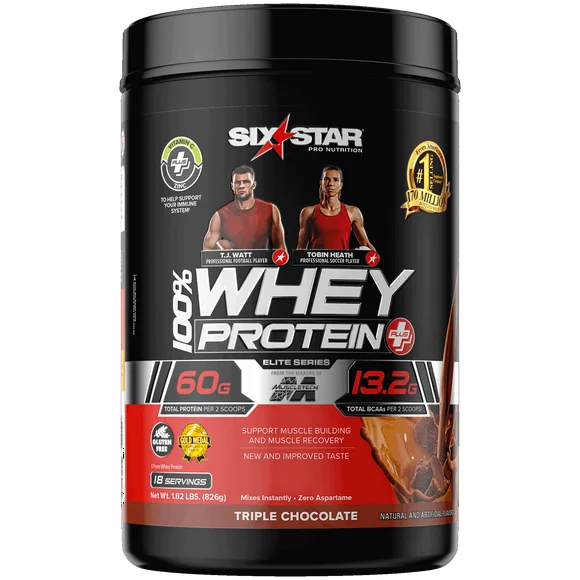 Six Star 100% Whey Protein, 30g Ultra-Pure Whey Protein Powder, Triple Chocolate, 1.8lbs
