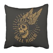 USART Motorcycle Racer Skull in Winged Helmet Dark Design for Emblem Vintage Wing Car Pillowcase Cushion Cover 20x20 inch