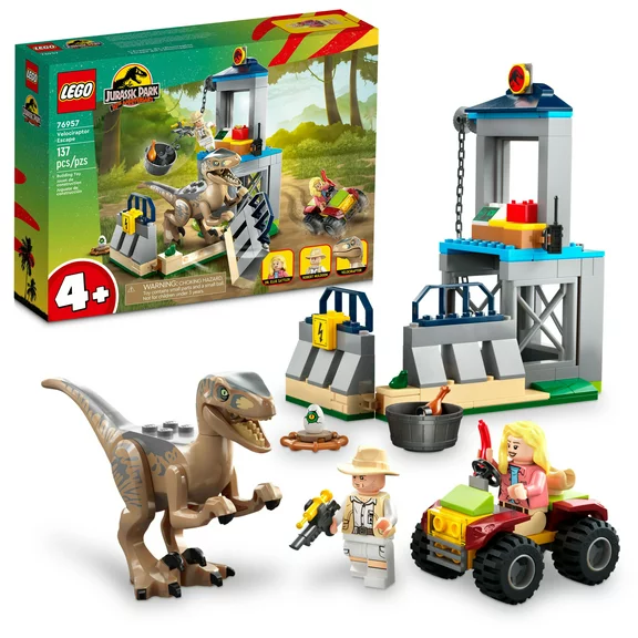 LEGO Jurassic Park Velociraptor Escape 76957 Learn to Build Dinosaur Toy for boys and girls, Gift for Kids Aged 4 and Up Featuring a Buildable Dinosaur Pen, Off-Roader Vehicle and 2 Minifigures