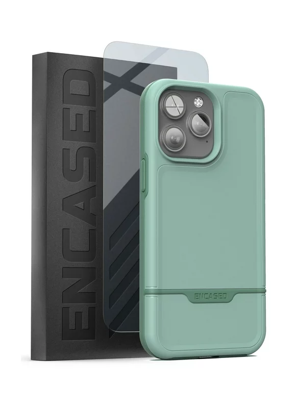 Encased Rebel Series Designed for iPhone 14 PRO Case with Screen Protector, Ultra Protective Heavy Duty Phone Case (Retail Packaging) - Light Green