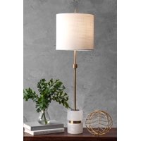 31-inch Marble Mounted Pole Linen Shade Table Lamp
