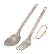TOMSHOO Titanium Tableware Dinner Frok Spoon Cutlery Set Flatware with Carabiner Storage Sack for Home Outdoor Camping