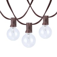Better Homes & Gardens 18.7 feet 20 Count G40 Clear Glass Globe Bulbs Brown Wire String Lights for Outdoor and Indoor Use
