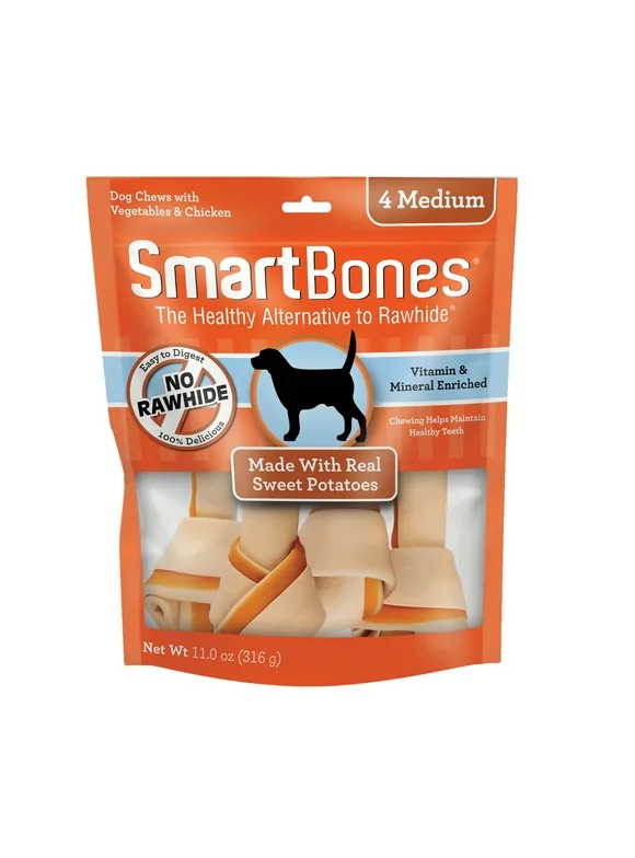 SmartBones Rawhide-Free Dog Bones, Sweet Potato Flavor, 4-Count