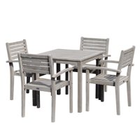 DTY Outdoor Living Leadville Square Dining Set, 5-Piece Eucalyptus Patio Furniture Set with Table and 4 Stacking Chairs, Driftwood Gray Finish