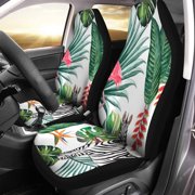 FMSHPON Set of 2 Car Seat Covers Tropical Jungle Zebra and Flamingo Nature Palm Leaves Universal Auto Front Seats Protector Fits for Car,SUV Sedan,Truck