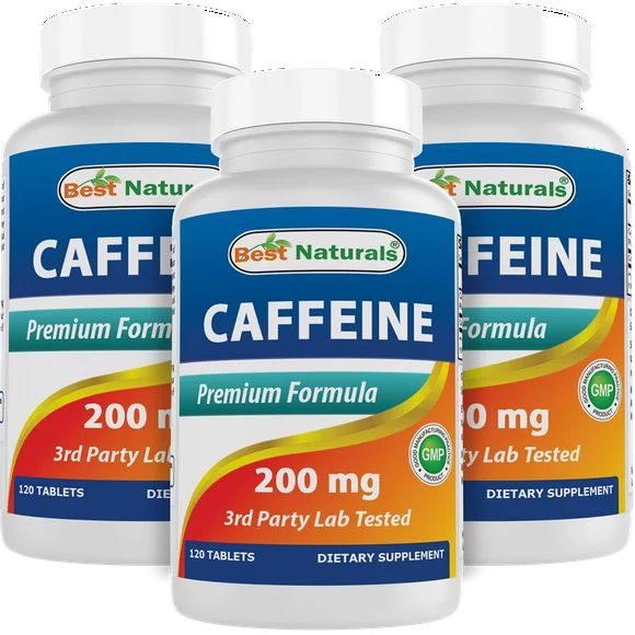 3 Pack Best Naturals Caffeine 200mg 120 Tablets | Non Habit | Proven No Crash or Jitters (Total 360 Tablets)