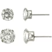 10kt White Gold 6mm/7mm CZ Stud Earring Set, 2 Pairs