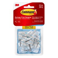 Command Clear Small Wire Hooks, 9 Hooks, 12 Strips Per Pack