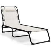 Folding Patio Lounge Chaise Adjustable Sunbathing Camping Chairs with Pillow Gray/Black