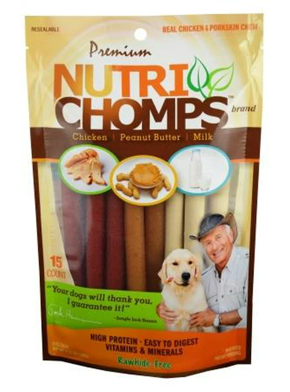 NutriChomps Dog Chews, 5-inch Twists, Easy to Digest, Rawhide-Free Dog Treats, 15 Count, Real Chicken, Peanut Butter and Milk flavors