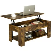 Lift Coffee Table with Hidden Compartment & Storage Shelf Rustic Brown