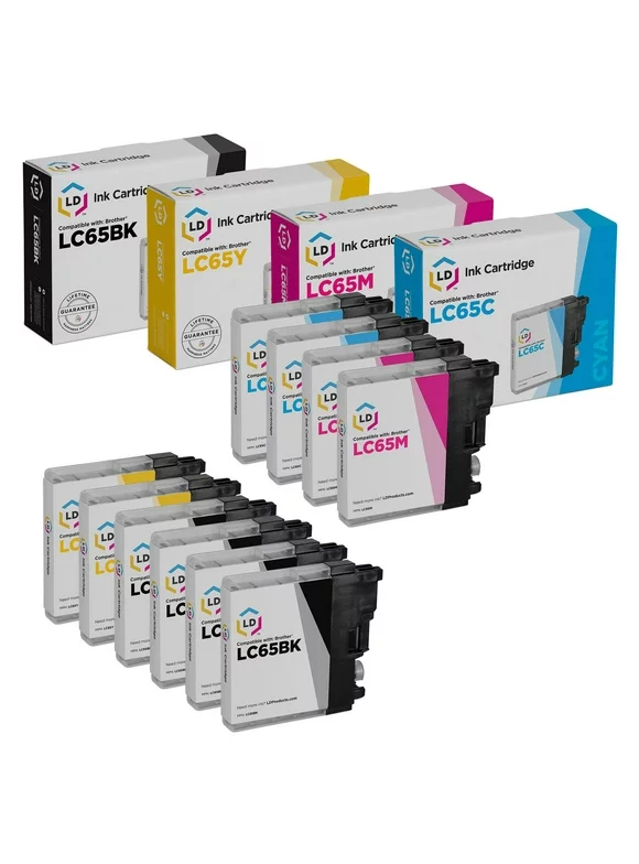 LD Compatible Ink Cartridge Replacement for Brother LC65 High Yield (4 Black, 2 Cyan, 2 Magenta, 2 Yellow, 10-Pack)
