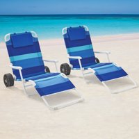 Mainstays Folding 2-In-1 Beach Lounger & Roller Cart Blue Stripe