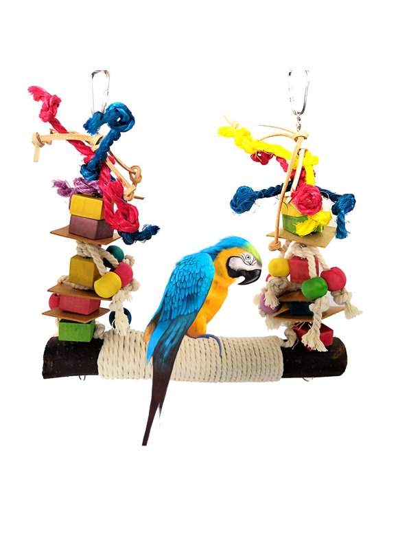 Parrot Chew Toy Bird Perch Leather Colorful Building Block Cotton Rope Big Swing for Pet Bird
