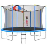 8FT 10FT 14FT 15FT Trampoline for Kids with Safety Enclosure Net, Basketball Hoop and Ladder, Easy Assembly Round Outdoor Recreational Trampoline for Kids and Family, Multiple Size Choices
