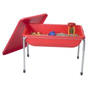 24" Large Sensory Table & Lid Set, Preschool/Homeschool/Playroom, Indoor/Outdoor Play Equipment, Toddler Sand & Water Activity, Red