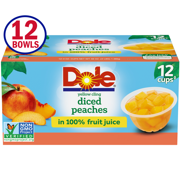 (12 Cups) Dole Yellow Cling Diced Peaches in 100% Fruit Juice, 4oz Fruit Bowls