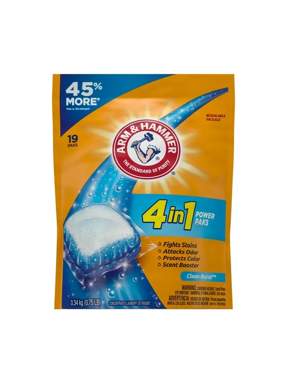 Arm & Hammer 4-in-1 Laundry Detergent Power Paks, 19 Count