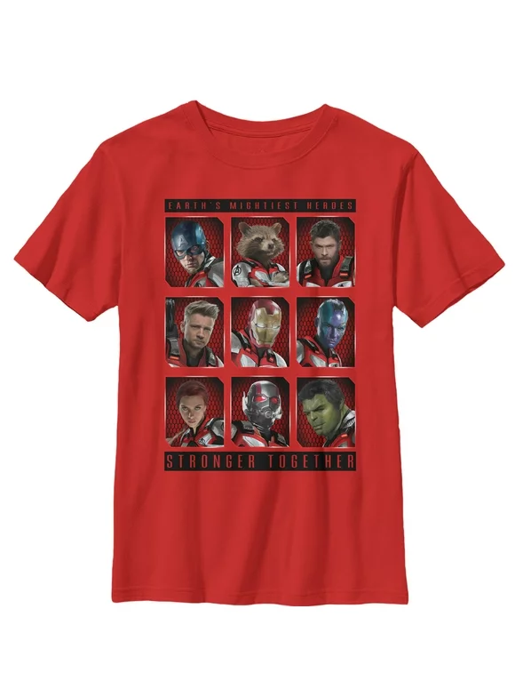 Boy's Marvel Avengers: Endgame Stronger Together Bingo  Graphic Tee Red X Small