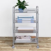 4 Tier Carton Utility Carts with wheels, Heavy-Duty Cupboard with Metal Mesh Basket Shelves, Slim Slide Out Storage Laundry Room Organizer for Kitchen Office Bathroom Washroom, 66lbs, Sliver, S13715