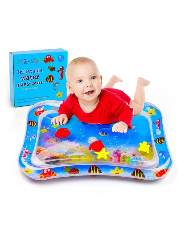 LotFancy Tummy Time Water Mat with Gift Box for Infants Toddlers Baby 3 Months+, 26x20 in