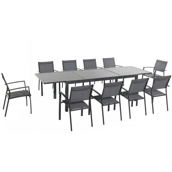 Cambridge Outdoor Nova 11-Piece Dining Set in Grey with Chairs and 29.5 in. Aluminum Frame Dining Table, Seats 10