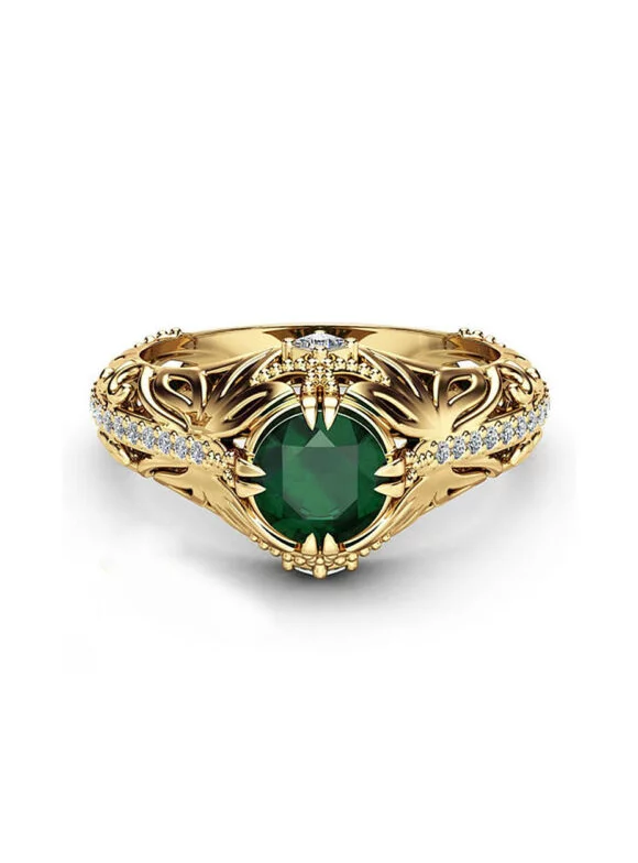 Women 14k Gold Natural Diamond Green Emerald Rings
