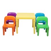 Multiple Colors Kids Table and Chairs for 2-8 Yrs Kids, 26" x 22" x 19" Solid Picnic Kids Table and 4 Chairs Set, Little Kid Sturdy Furniture for Toddlers Play Lego, Reading, Art Play-Room, S9194