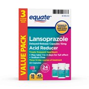 (2 Pack) Equate Acid Reducer Lansoprazole Delayed Release Capsules, 15 mg, 42 Ct, 3 Pk - Treats Frequent Heartburn