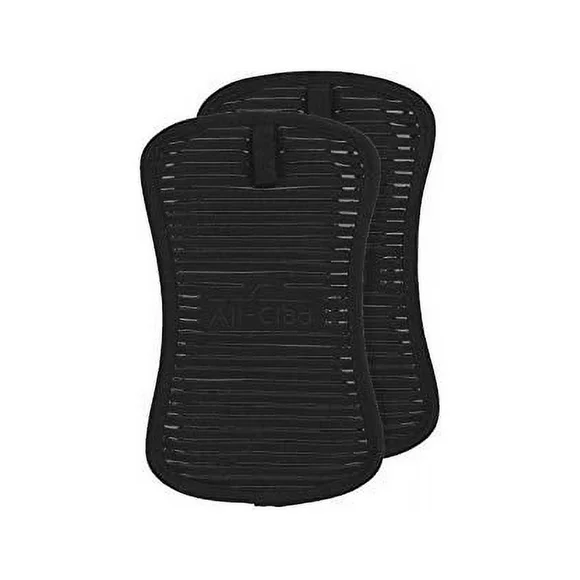 Ribbed Silicone Cotton Twill Pot Holder, Set of Two, Black