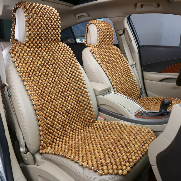 KENNISI Wooden Beaded Car Seat Covers with Headrest Cover 18mm Large Oliver Wooden Beads Cooling Seat Cushion Covers(Head Fixed Olive)
