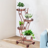 4/5-Layer Metal Plant Stand with Wheels Rolling Metal Plant Stand Rrack & Flower Pot Holder Movable Stable Frame for Balcony Living Room Patio Garden
