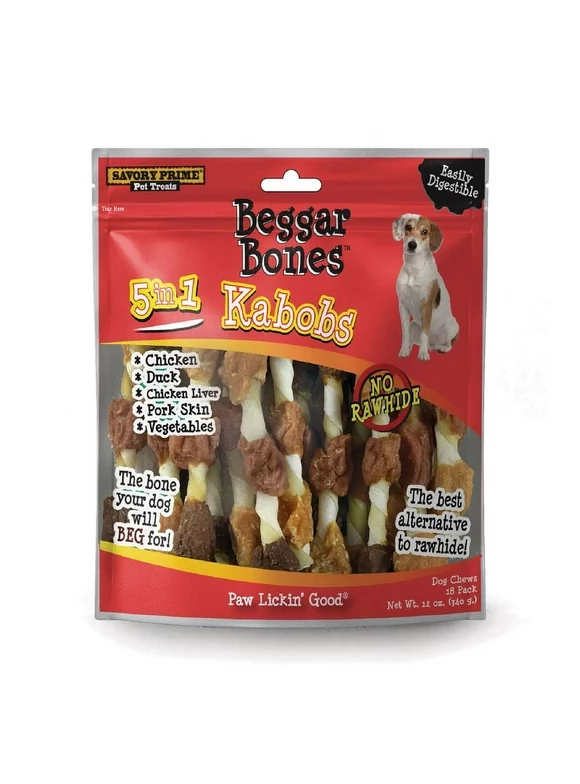 Savory Prime Beggar Bones 5-in-1 Kabobs Grain Free Treats For Dogs 8 in. 18 pk