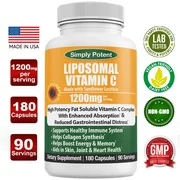 Liposomal Vitamin C 1200mg for Immune Support 180 VIT C Capsule High Dose Ascorbic Acid Vitamin C Powder NonGMO Natural Vegan High Bioavailable Fat Soluble Antioxidant for Collagen Skin & Heart Health