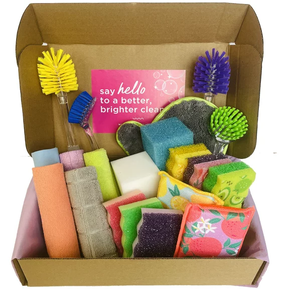Bright Box Kitchen Scrub   Wipe Nylon Brush Spring Cleaning Bundle Scratch Free Sustainable Long Lasting, 20ct Multi-Color