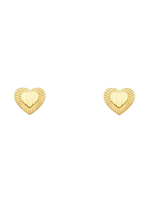 14k Yellow Gold Small Heart Post Earrings, (8mm X 8mm)