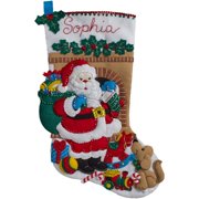 86702 Felt Applique Stocking Kit Santa's Visit, Size 18", Detailed designs and generous embellishments By Bucilla