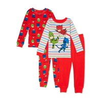 PJ Masks Toddler Boy Long Sleeve Snug Fit Cotton Pajamas, 4pc Set