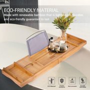 Expendable Bamboo Bathtub Caddy Tray Bath Accessories with Cellphone Tablet and Wine Book Holder