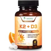 Nature's Nutrition Vitamin K2 (MK7) with D3 Supplement, 2000 IU D3, 60 Tablets